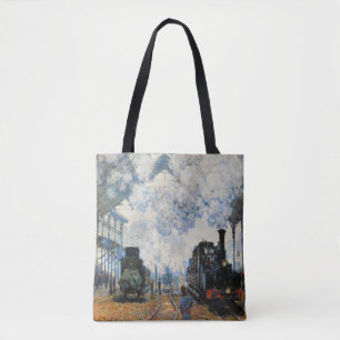 Monet - Arrival of the Normandy Train, Tote Bag
