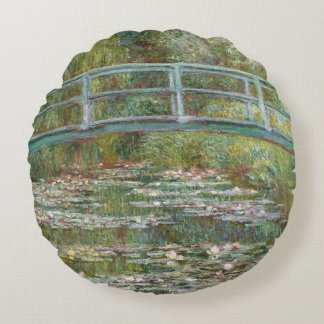 Monet Art Bridge over a Pond of Water Lilies Round Pillow