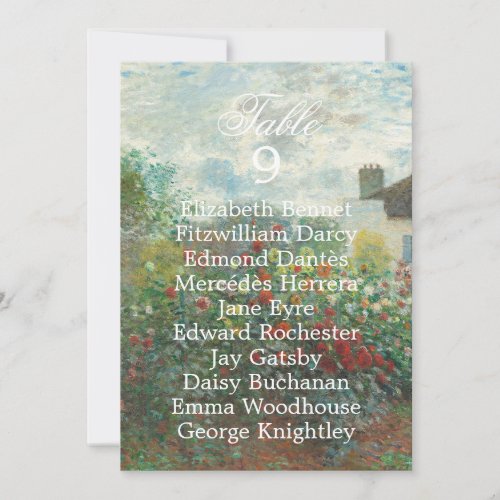 Monet Art Floral Wedding Table Number Seating Card