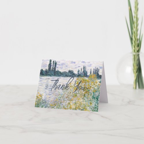 Monet Art Painting River Yellow Flowers Script Thank You Card