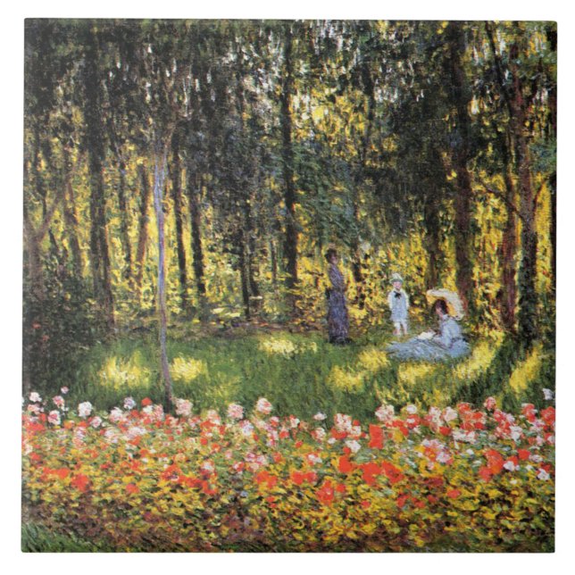 Monet - Artist's Family in the Garden Ceramic Tile (Front)