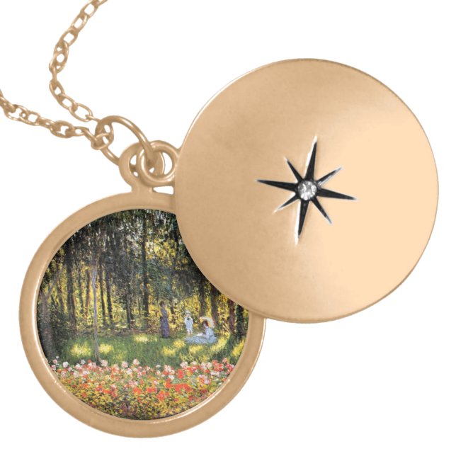 Monet - Artist's Family in the Garden Gold Plated Necklace (Front)