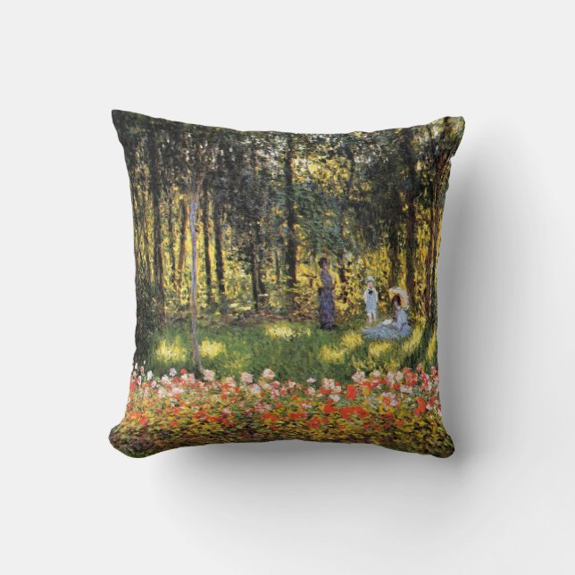 Monet - Artist's Family in the Garden Throw Pillow (Front)