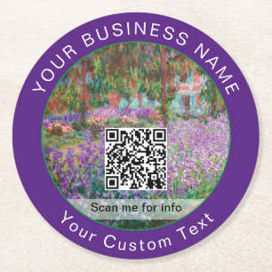Monet - Artist's Garden at Giverny - QR Code Round Paper Coaster