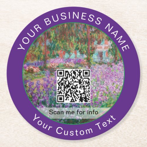 Monet _ Artists Garden at Giverny _ QR Code Round Paper Coaster