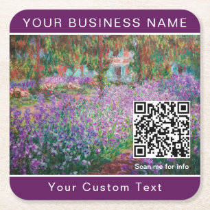 Monet - Artist's Garden at Giverny - QR Code Square Paper Coaster