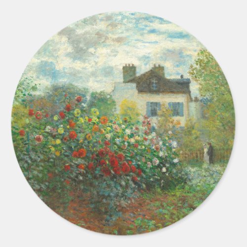 Monet Artists Garden in Argenteuil Painting Classic Round Sticker