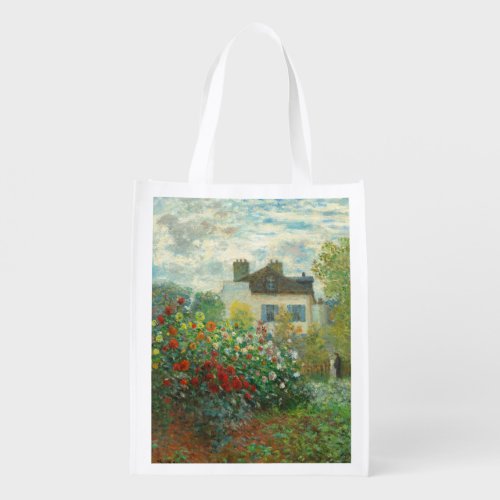 Monet Artists Garden in Argenteuil Painting Grocery Bag