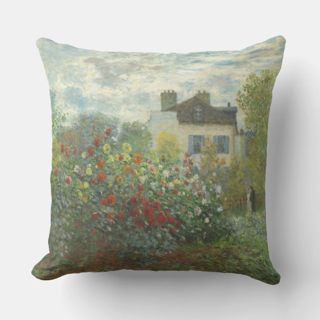 Monet Artists Garden in Argenteuil Painting Outdoor Pillow (Front)