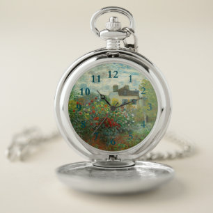 Monet Artists Garden in Argenteuil Painting Pocket Watch