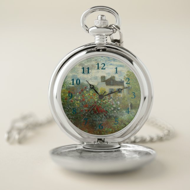 Monet Artists Garden in Argenteuil Painting Pocket Watch (Inside)