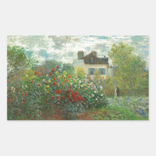 Monet Artists Garden in Argenteuil Painting Rectangular Sticker