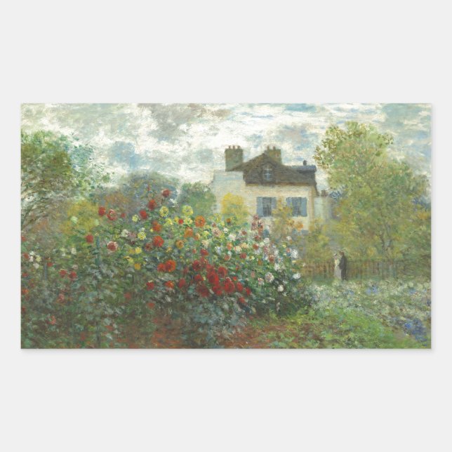 Monet Artists Garden in Argenteuil Painting Rectangular Sticker (Front)