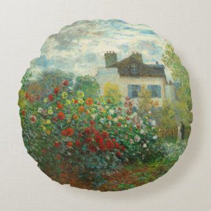 Monet Artists Garden in Argenteuil Painting Round Pillow