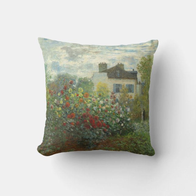 Monet Artists Garden in Argenteuil Painting Throw Pillow (Front)