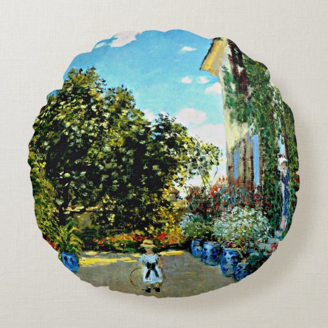 Monet - Artist's House at Argenteuil Round Pillow (Front)