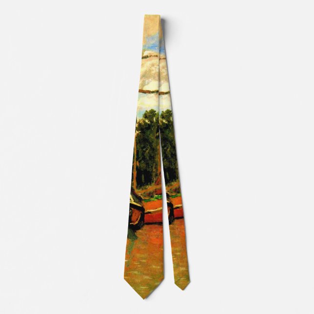 Monet - Boats at Zaandam, famous painting Neck Tie (Front)