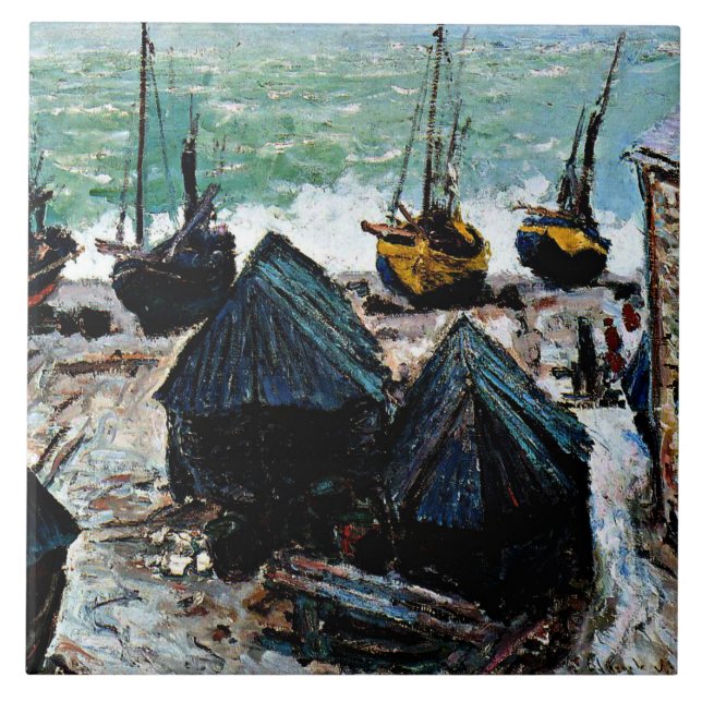 Monet - Boats on the Beach at Etretat Ceramic Tile (Front)