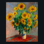 Monet Bouquet of Sunflowers Poster<br><div class="desc">Poster featuring Claude Monet’s oil painting Bouquet of Sunflowers (1881). Beautiful sunflowers in a blue vase atop a red table. A great gift for fans of impressionism and French art.</div>