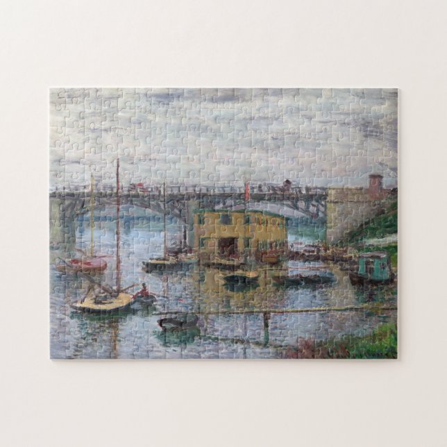 Monet Bridge Argenteuil Gray Day Fine Art Jigsaw Puzzle (Horizontal)