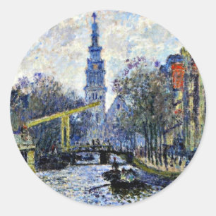Monet - Canal in Amsterdam,  Classic Round Sticker