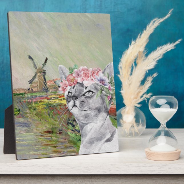 Monet Champ Tulipes and Fancy Cat Plaque (Side)