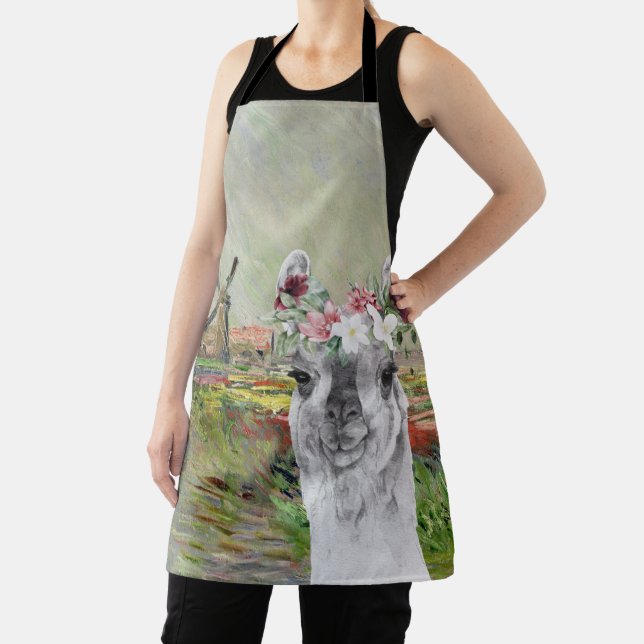 Monet Champ Tulipes and Fancy Llama Apron (Insitu)