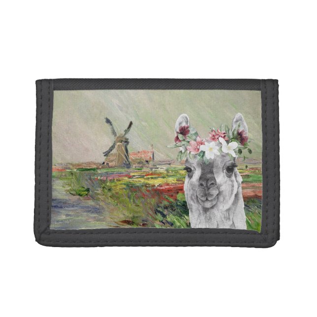 Monet Champ Tulipes and Fancy Llama Trifold Wallet (Front)