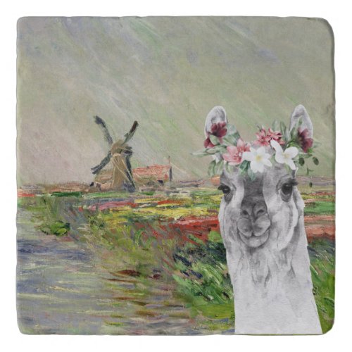 Monet Champ Tulipes and Fancy Llama Trivet