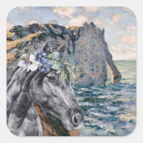 Monet Cliff of Aval  Black Horse Compilation Square Sticker