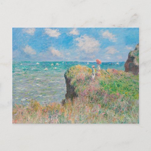 Monet Cliff Walk at Pourvil Impressionist Painting Postcard