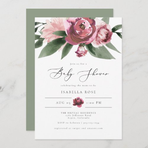 MONET_Dusty Pink Blush Floral Garden Baby Shower Invitation