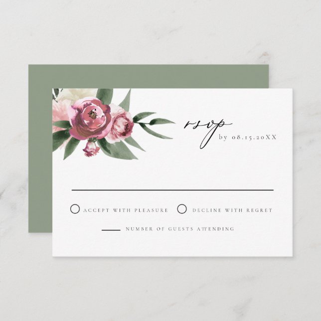 Monet - Dusty Pink Floral Garden Wedding RSVP Invitation (Front/Back)