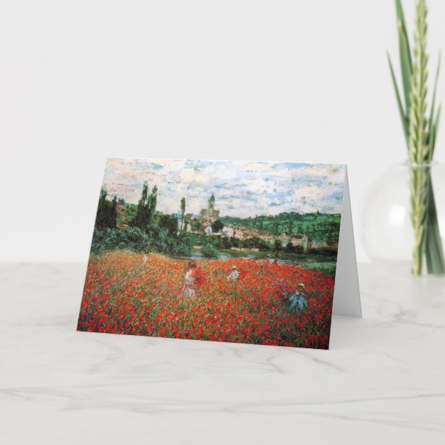 Monet Field of Red Poppies Greeting Card (Front)