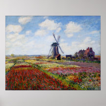 Monet Field of Tulips With Windmill Poster