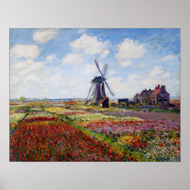 Monet Field of Tulips With Windmill Poster (Front)