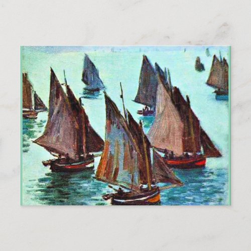 Monet _ Fishing Boats Calm Sea famous artwork Holiday Postcard