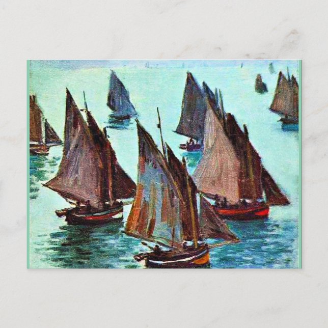 Monet - Fishing Boats, Calm Sea, famous artwork Holiday Postcard (Front)