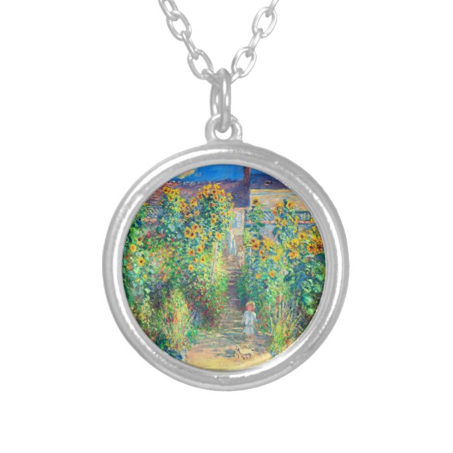 Monet Flower Garden Silver Plated Necklace (Front)