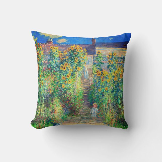 Monet Flower Garden Throw Pillow (Front)
