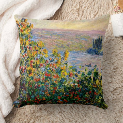 Monet _ Flowerbeds at Vetheuil Throw Pillow