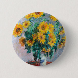 Monet France Bouquet Sunflowers Impressionist Peop Button