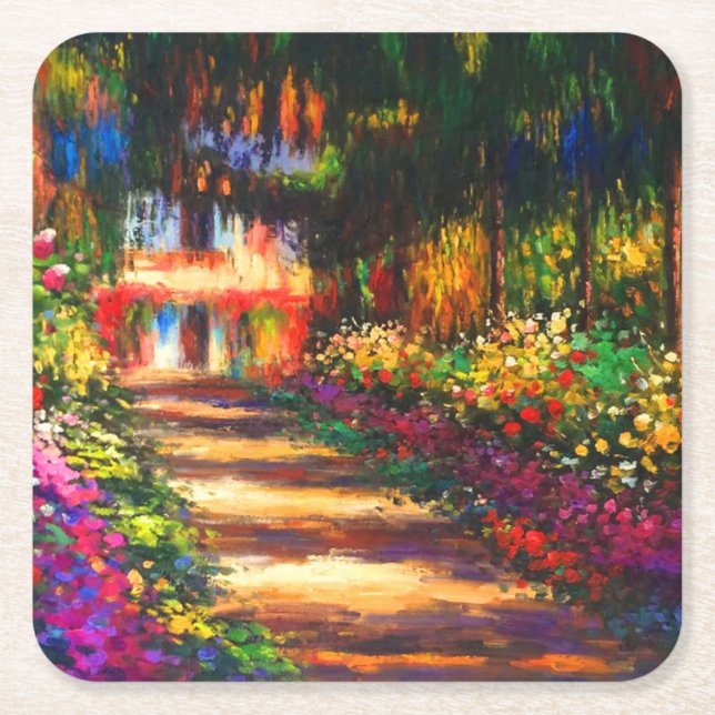 Monet Garden at Giverny Square Paper Coaster (Front)
