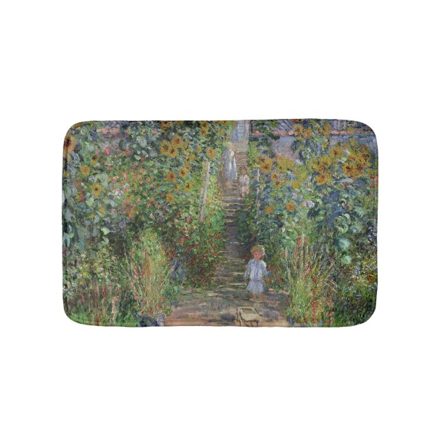 Monet Garden Vetheuil Impressionim Flower Painting Bath Mat (Front)