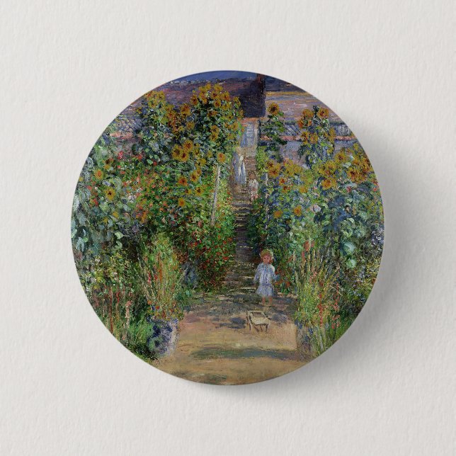 Monet Garden Vetheuil Impressionim Flower Painting Button (Front)