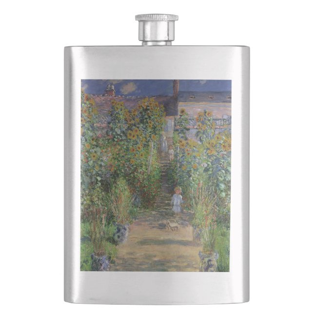 Monet Garden Vetheuil Impressionim Flower Painting Flask (Front)