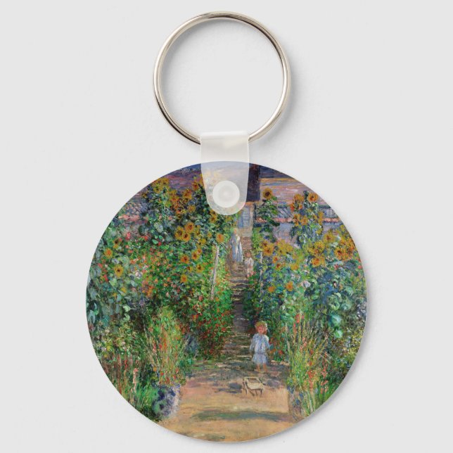 Monet Garden Vetheuil Impressionim Flower Painting Keychain (Front)