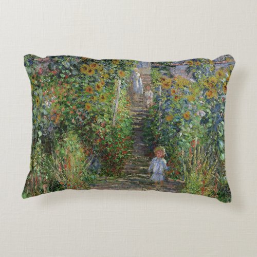 Monet Garden Vetheuil Impressionim Painting Accent Pillow