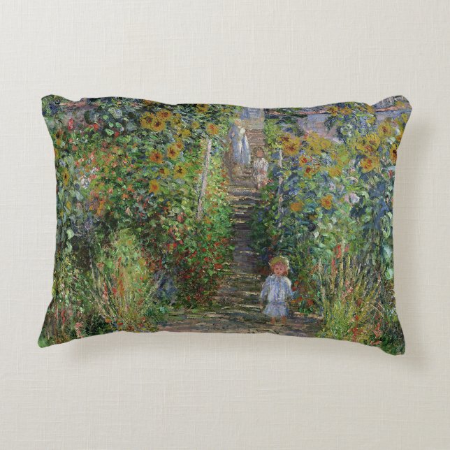 Monet Garden Vetheuil Impressionim Painting Accent Pillow (Back)