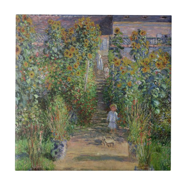 Monet Garden Vetheuil Impressionim Painting Ceramic Tile (Front)